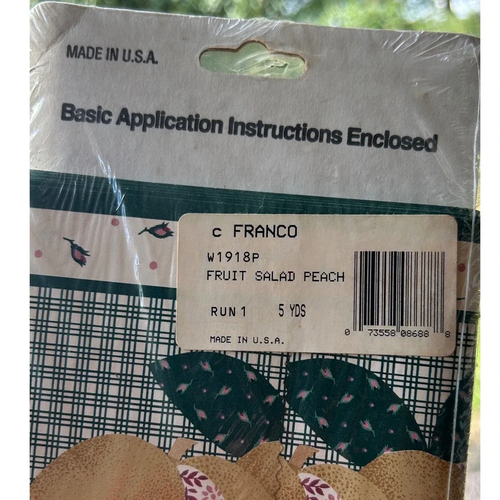 The General Store Wall Border 5 Yds Green Peach Fruit Plaid Vintage New 2pk